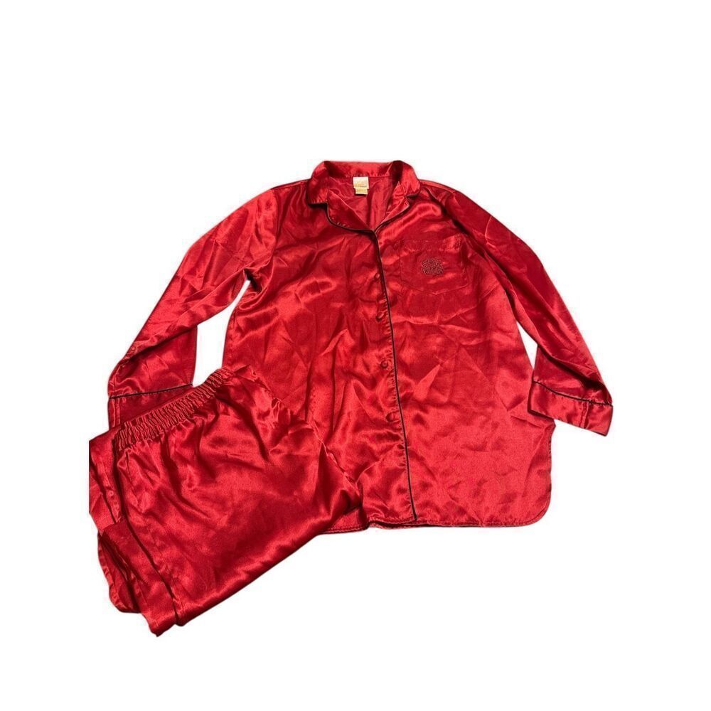 VTG Sophia by Delicates Red 2pc Satin Pajama Set Size Small